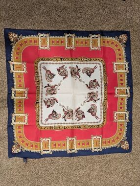 Vintage Red, Navy & White Chain Print Scarf